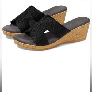 David Tate Black Rayon Vibe Wedge Slide Sandal
